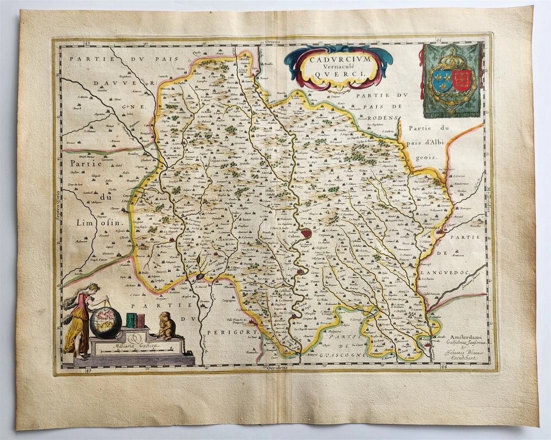 1640 MAP of FRANCE Quercy Province WILLEM BLAEU antique AUTHENTIC hand colored (1 of 4)