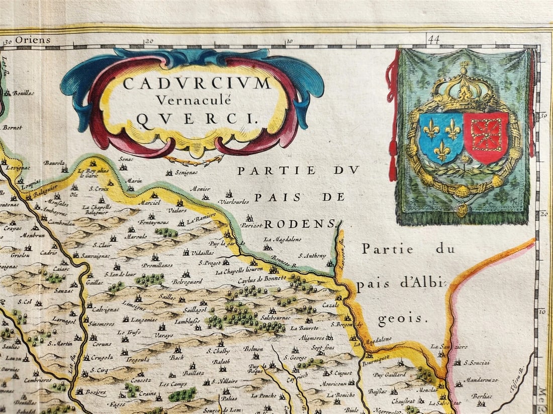 1640 MAP of FRANCE Quercy Province WILLEM BLAEU antique AUTHENTIC hand colored - 3