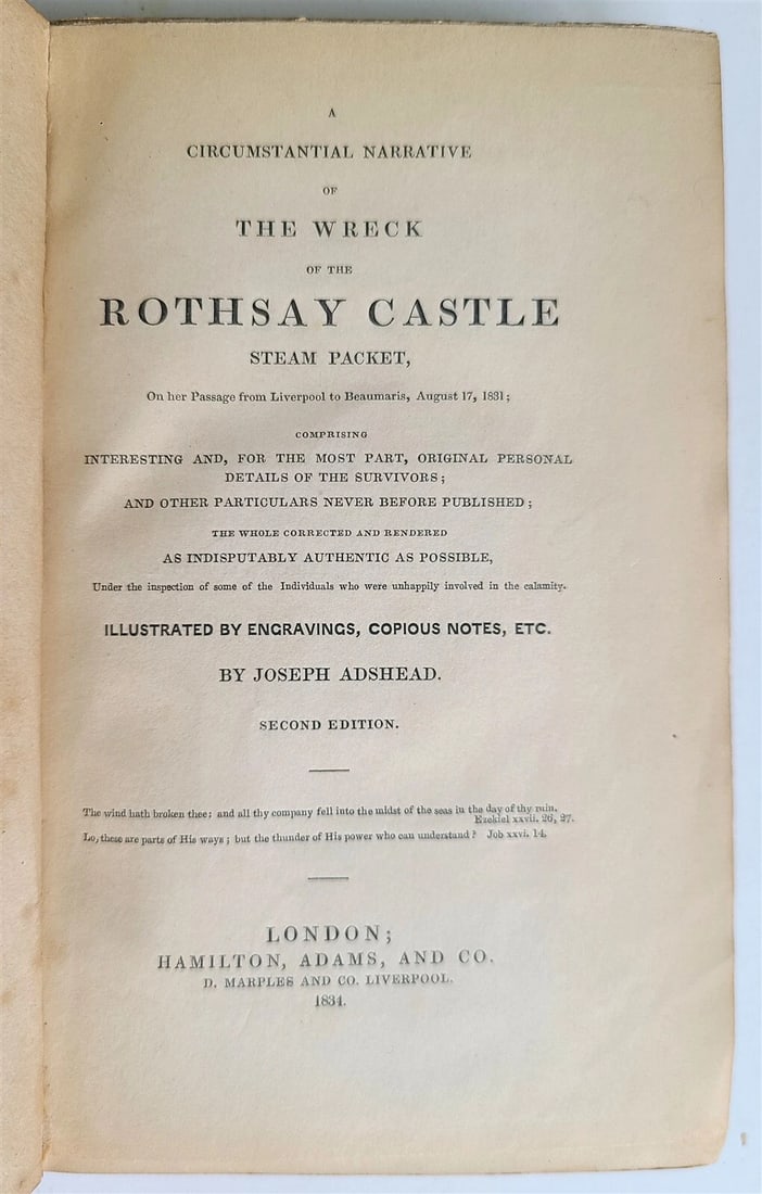 1834 NARRATIVE of WRECK of ROTHSAY CASTLE STEAM PACKET ADSHEAD antique SHIPWRECK - 4