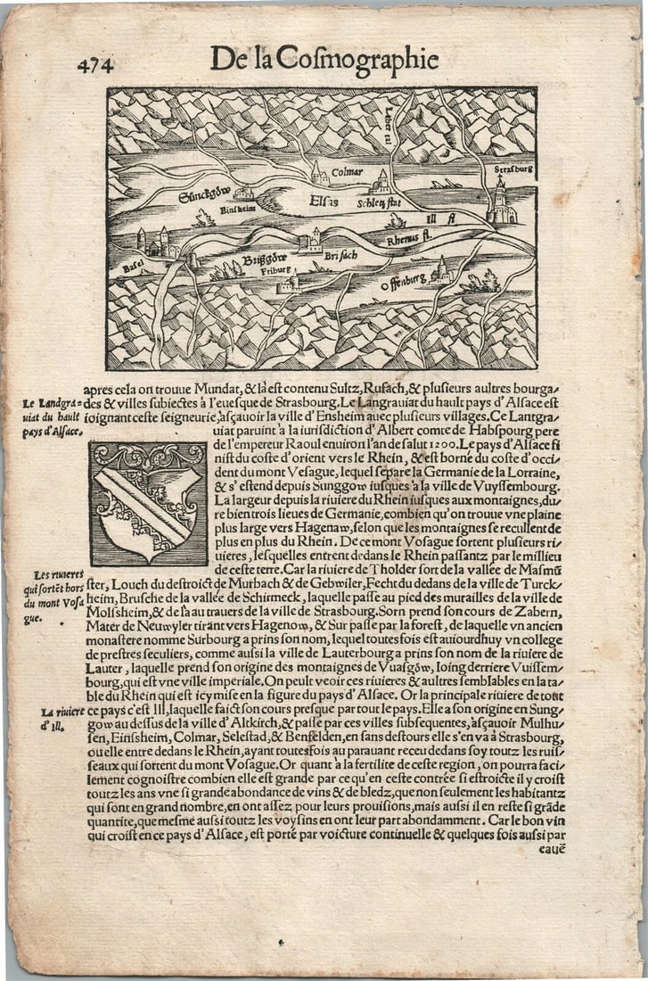 1575 FRANCE MAP LEAF from BELLEFOREST EDITION of MUNSTER COSMOGRAPHY: Title: 1575 FRANCE MAP LEAF from BELLEFOREST EDITION of MUNSTER COSMOGRAPHY Description: Francois de Belleforest (1530 – 1583) Rare FRANCE MAP LEAF from 1575 Belleforest revised French edition o