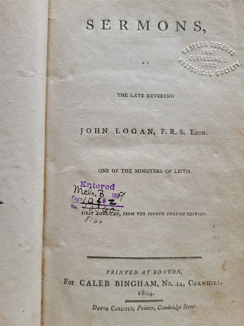 1804 SERMONS by JOHN LOGAN antique 1st AMERICAN EDITION in ENGLISH Boston (1 of 6)