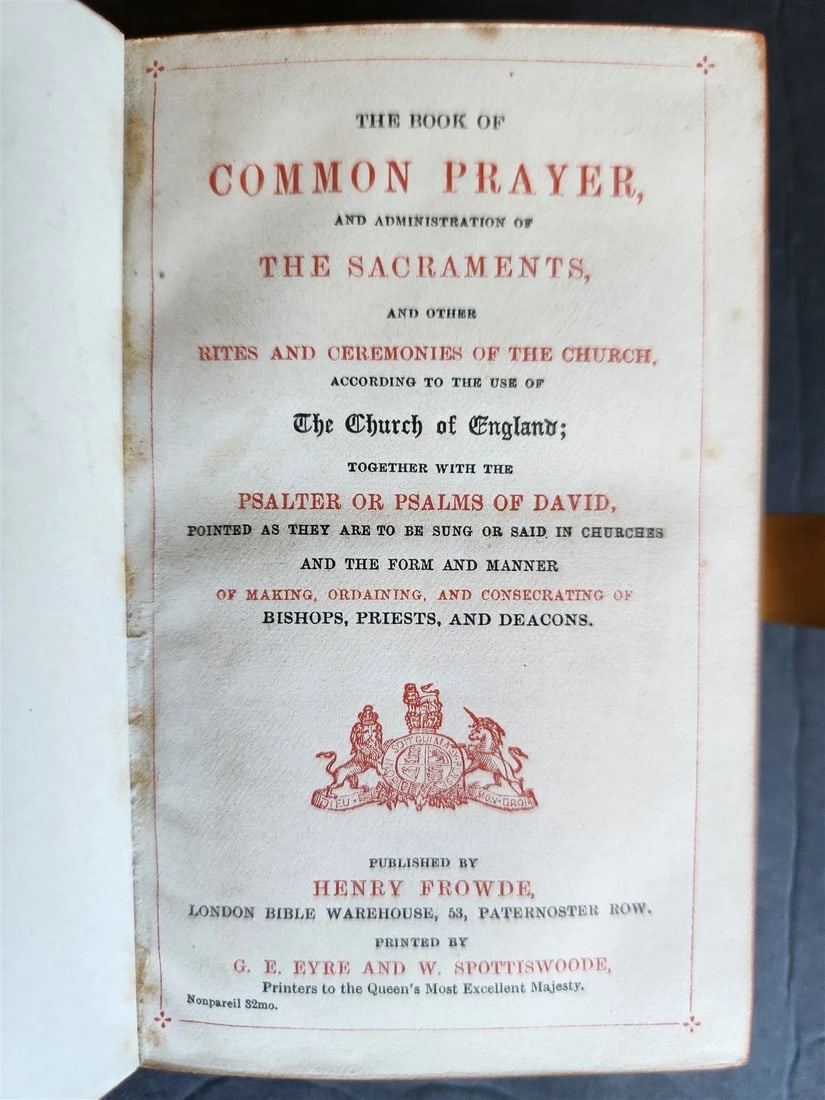 1890s COMMON PRAYER BOOK in ENGLISH antique NICE BINDING w/ APPLIED CROSS - 6