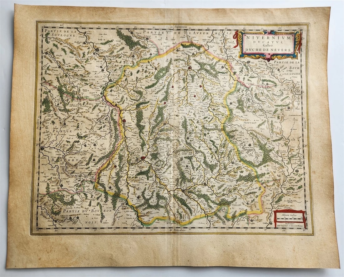 1640 MAP of NEVERS REGION FRANCE by WILLEM BLAEU antique AUTHENTIC hand colored: Title: 1640 MAP of NEVERS REGION FRANCE by WILLEM BLAEU antique AUTHENTIC hand colored Description: MAP NIVERNIUM DUCATUS GALLICE DUCHE de NEVERS ; FRANCE (Nevers region, centered on Nevers and the Lo