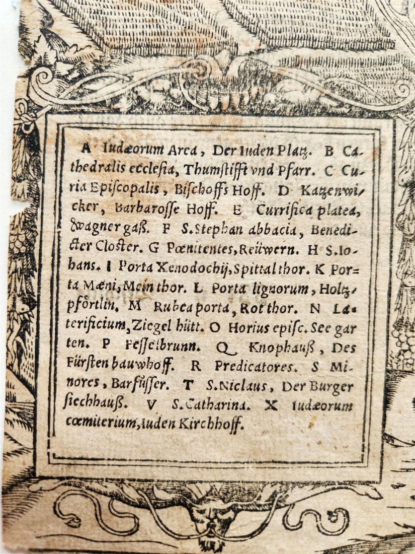1572 WURZBURG GERMANY HERBIPOLIS MAP from SEBASTIEN MUNSTER COSMOGRAPHY antique - 3