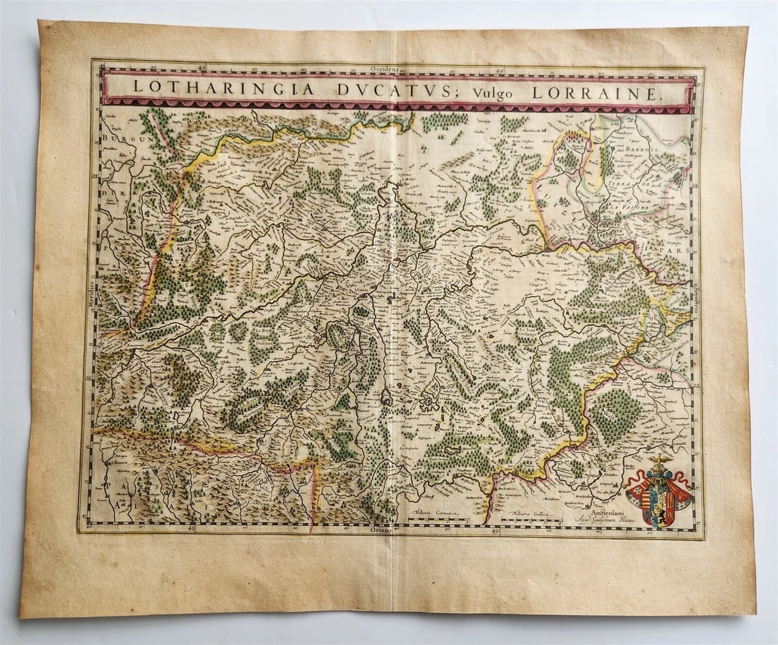 1640 MAP LOTHARINGIA LORRAINE FRANCE WILLEM BLAEU antique AUTHENTIC hand colored (1 of 3)
