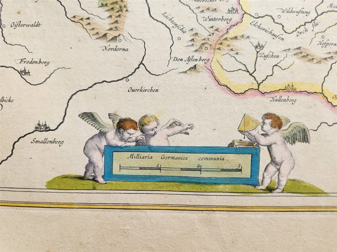 1640 MAP of GERMANY WALDECK COUNTY by WILLEM BLAEU antique AUTHENTIC handcolored - 3