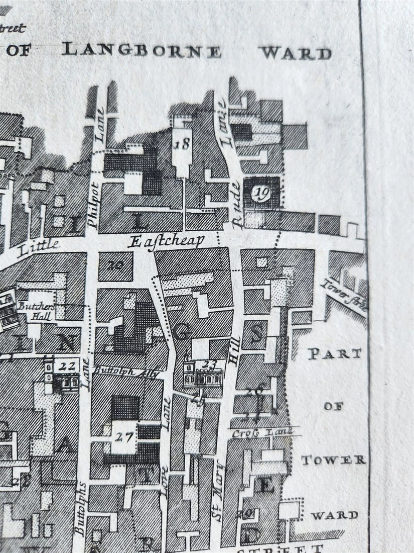 1754 MAP of LONDON antique BILLINGSGATE WARD and BRIDGE WARD - 3