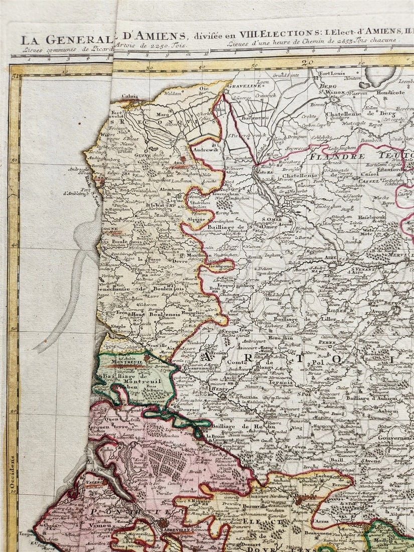 1746 PICARDIE FRANCE antique MAP Pas-de-Calais by Homann - 4