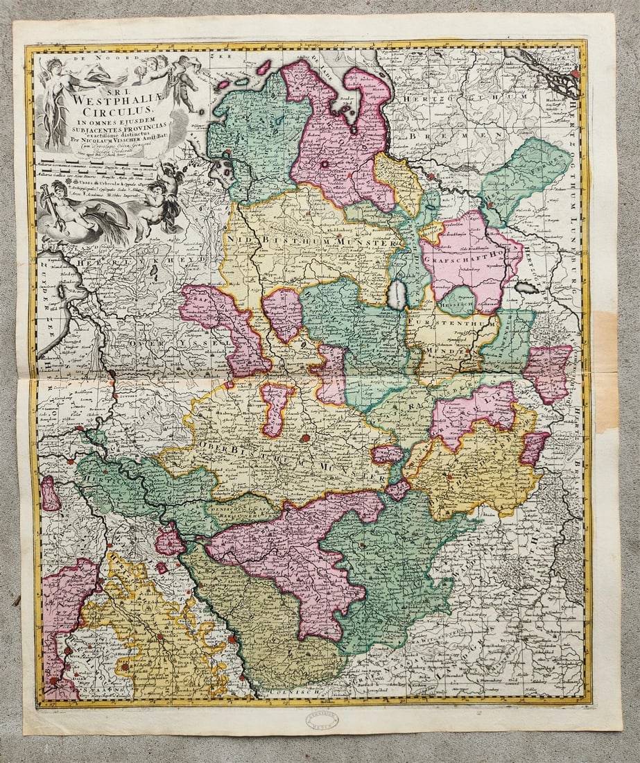 1689 GERMANY WESTPHALIAE CIRCULUS antique MAP by N. Visscher - Peter Schenk: Title: 1689 GERMANY WESTPHALIAE CIRCULUS antique MAP by N. Visscher - Peter Schenk Description: S.R.I. WESTPHALIAE CIRCULUS in omnes ejusdem subjacentes provincias exactissime distinctus by Nicolaum