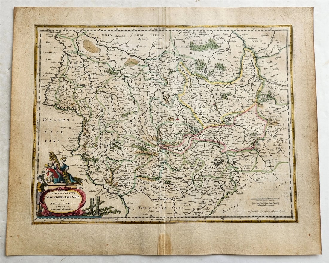 1640 MAP of GERMANY SAXONY by WILLEM BLAEU antique AUTHENTIC hand colored - 2