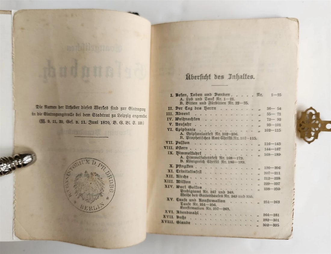 1905 HYMNAL in GERMAN antique DECORATIVE VELVET BINDING w/ METAL ORNAMENT - 10
