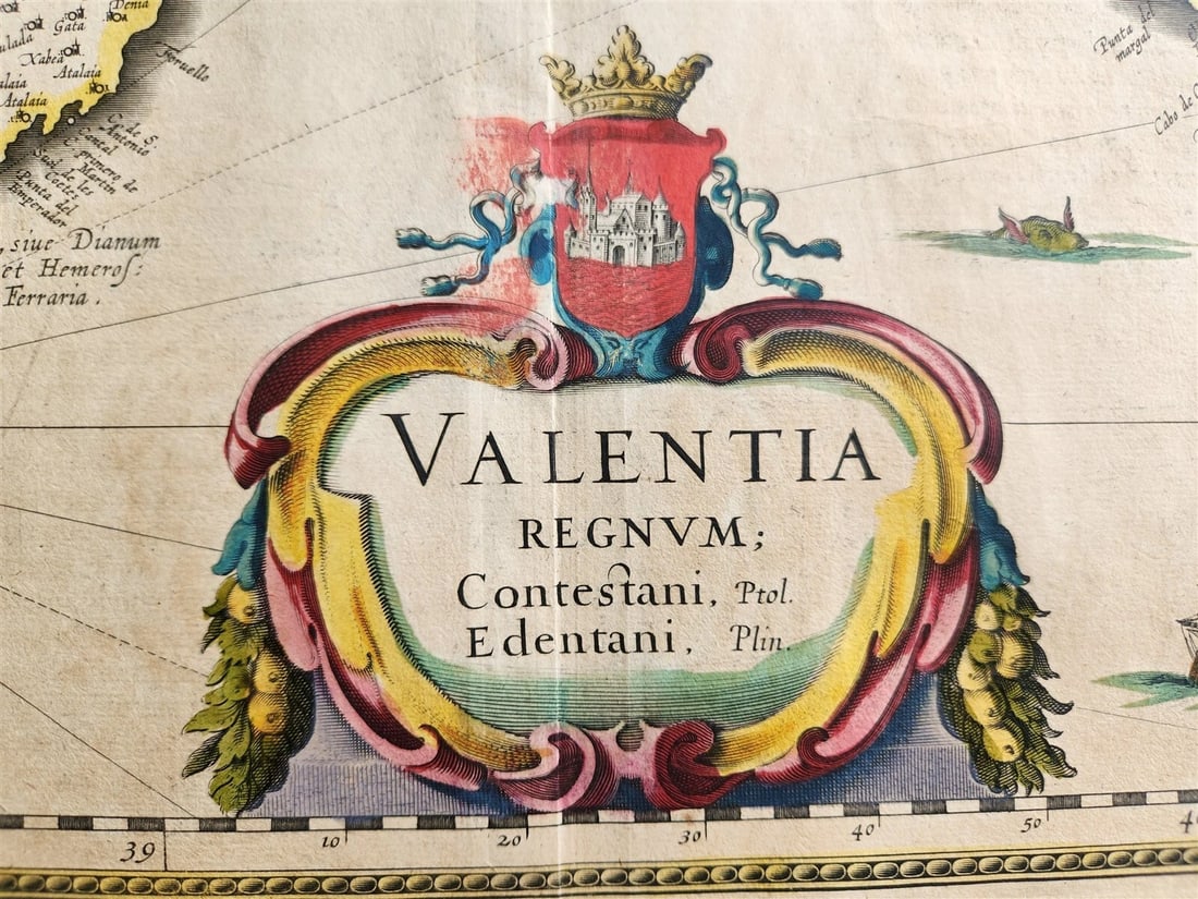 1640 MAP of VALENTIA SPAIN by WILLEM BLAEU antique AUTHENTIC hand colored - 2