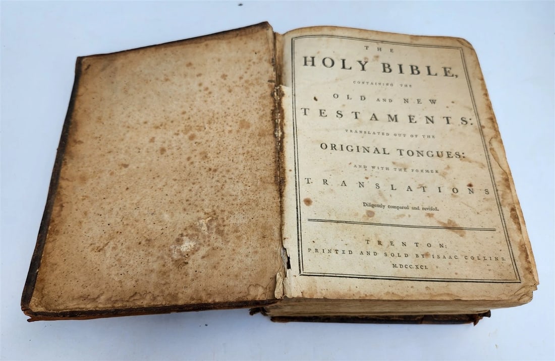 1791 BIBLE by ISAAC COLLINS FIRST printed in NEW JERSEY antique RARE Americana - 4