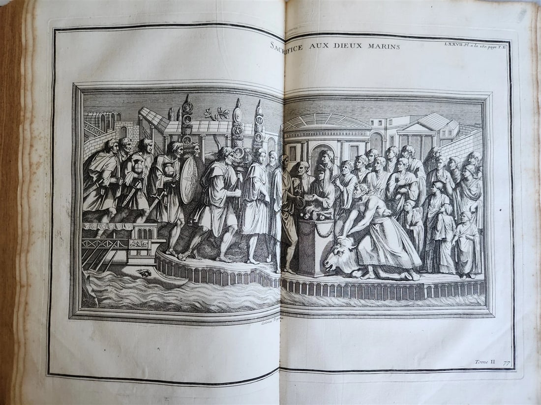 1719 CULTS of ROMANS & GREEKS antique FOLIO RICHLY ILLUSTRATED w/ 104 PLATES - 12