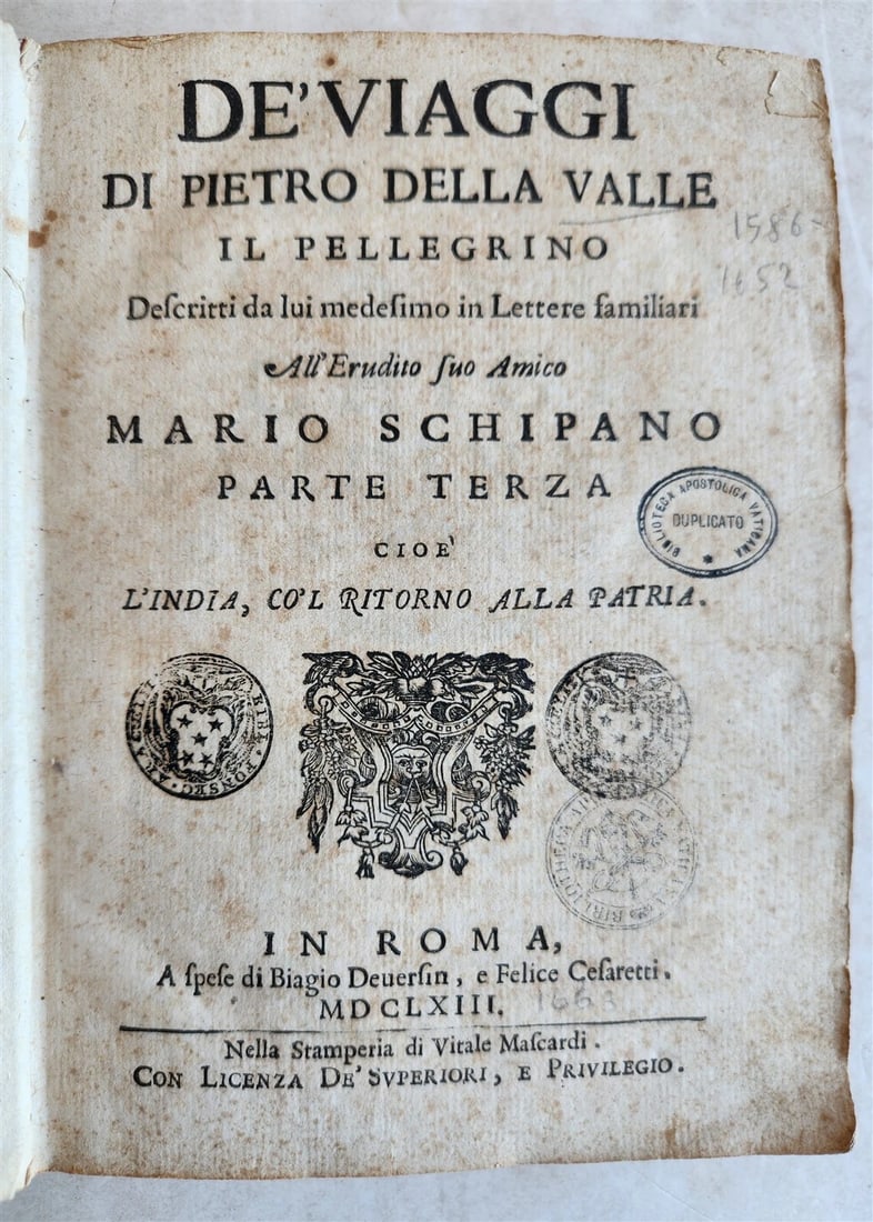 1663 De'Viaggi di Pietro Della Valle il Pellegrino ANTIQUE in ITALIAN SCARCE v.3 (1 of 16)