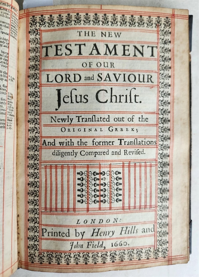 1660 BIBLE in ENGLISH OLD & NEW TESTAMENT antique BINDING w/ SILVER CORNERS - 3