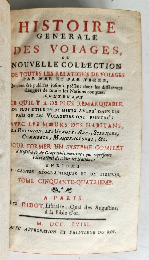 1758 HISTOIRE des VOYAGES antique vol.54 illustrated BRAZIL SAN SALVADOR GUYANA - 2
