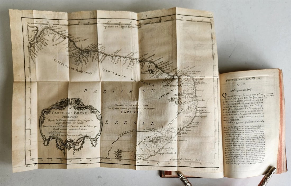 1758 HISTOIRE des VOYAGES antique vol.54 illustrated BRAZIL SAN SALVADOR GUYANA - 3