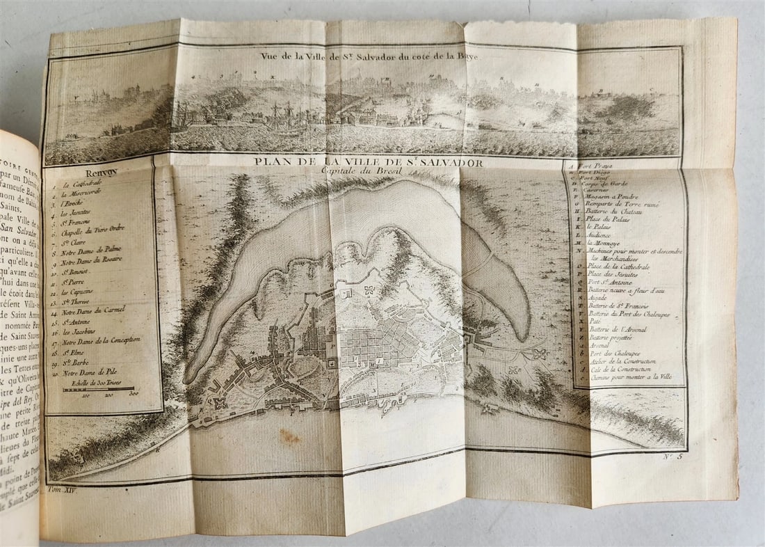 1758 HISTOIRE des VOYAGES antique vol.54 illustrated BRAZIL SAN SALVADOR GUYANA - 5