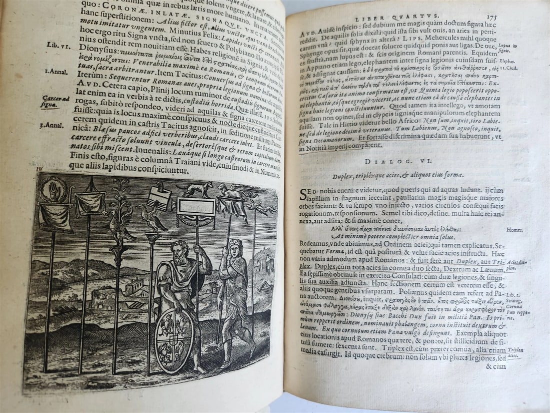 1598 DE MILITIA ROMANA by LIPSIUS antique ILLUSTRATED WARFARE Plantiniana vellum - 12