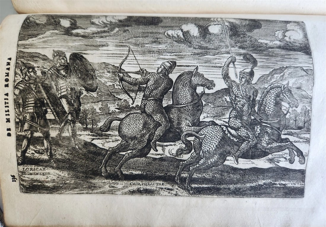 1598 DE MILITIA ROMANA by LIPSIUS antique ILLUSTRATED WARFARE Plantiniana vellum - 13