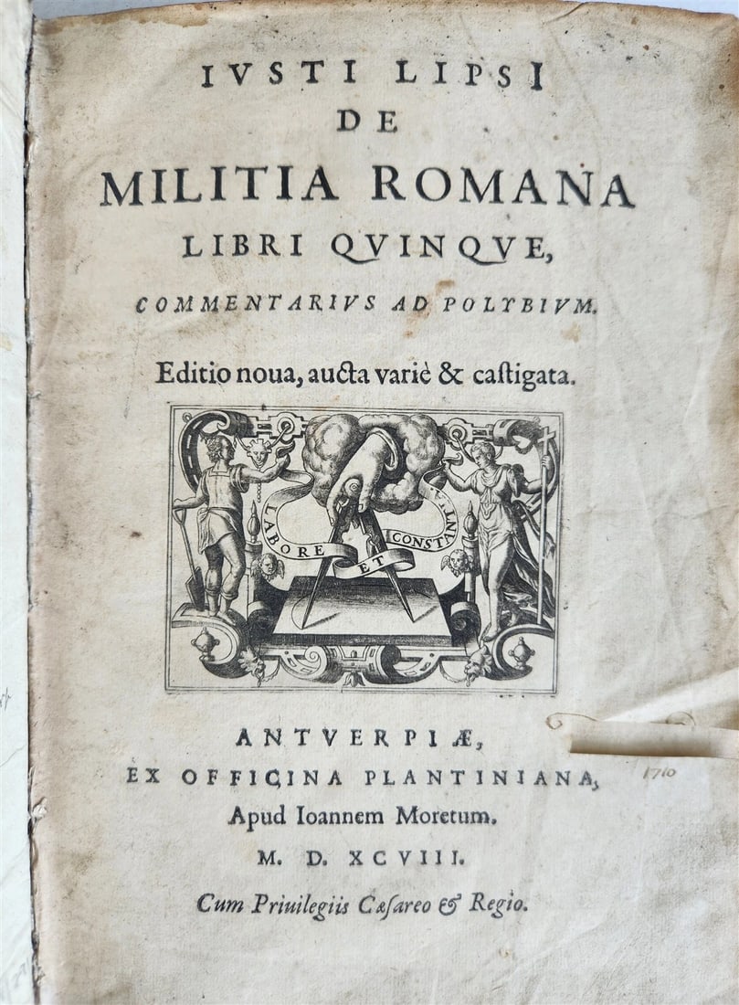 1598 DE MILITIA ROMANA by LIPSIUS antique ILLUSTRATED WARFARE Plantiniana vellum - 2