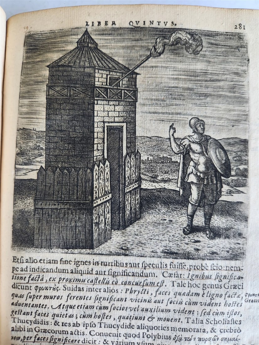 1598 DE MILITIA ROMANA by LIPSIUS antique ILLUSTRATED WARFARE Plantiniana vellum - 8
