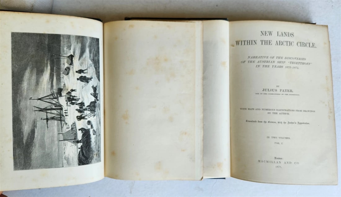 1876 NEW LANDS WITHIN ARCTIC CIRCLE 2 VOLS antique ILLUSTRATED Ship Tegetthoff - 4