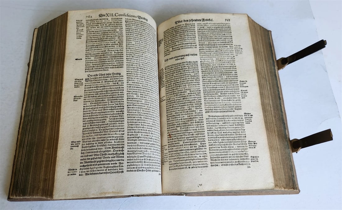 1654 SERMONS Augustana fidei confessio antique PIGSKIN BOUND FOLIO w/ CLASPS - 12