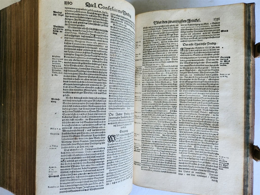 1654 SERMONS Augustana fidei confessio antique PIGSKIN BOUND FOLIO w/ CLASPS - 17