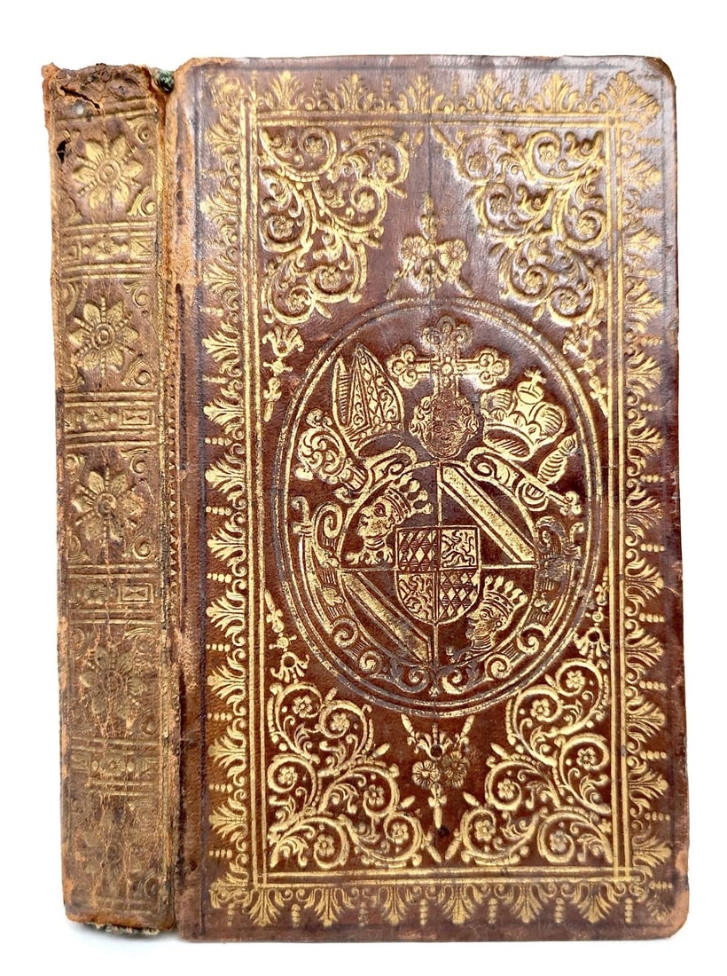 1727 MAGNIFICENT BINDING COAT of ARMS antique Deliciarum sacrarum et acroamatum: Title: 1727 MAGNIFICENT BINDING COAT of ARMS antique Deliciarum sacrarum et acroamatum Description: Bidermann, Jacobi Deliciarum sacrarum et acroamatum academicorum libri tres. Cologne, Metternich;