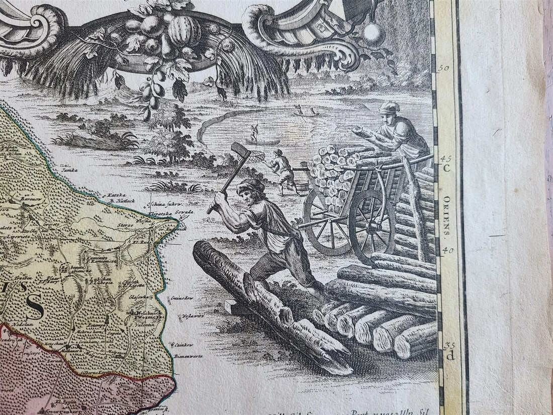 1736 LARGE MAP OF SILESIA POLAND OPPOLIENSIS antique 25 x 4 3/4" - 3