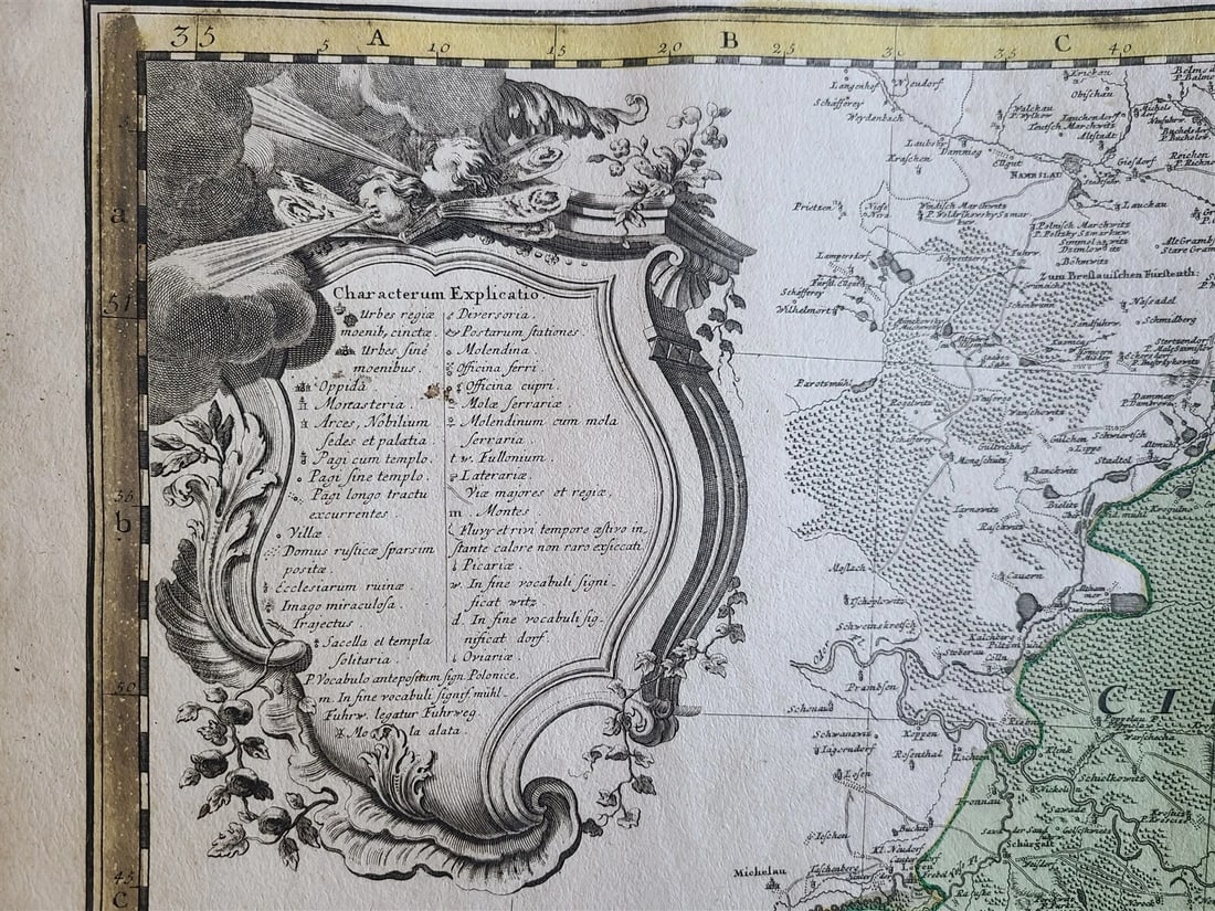 1736 LARGE MAP OF SILESIA POLAND OPPOLIENSIS antique 25 x 4 3/4" - 4