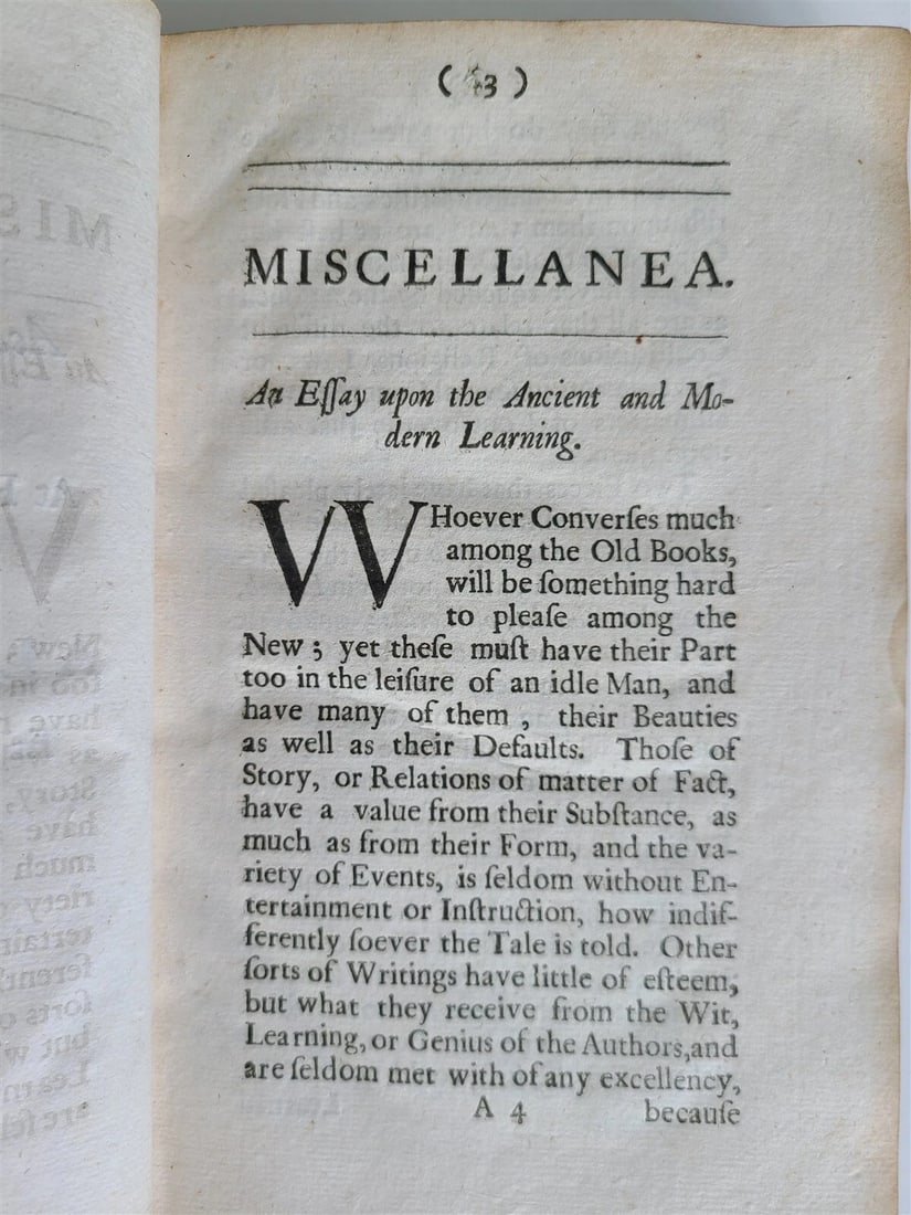 1690 MISCELLANEA. 2nd PART in 4 ESSAYS by Sir WILLIAM TEMPLE antique in ENGLISH - 4