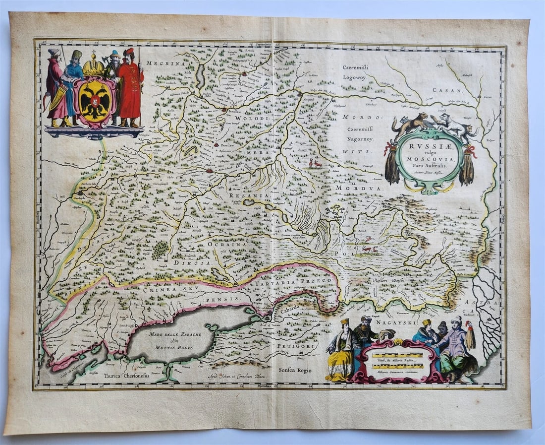 1640 RUSSIA MOSCOVIA MAP by WILLEM BLAEU antique AUTHENTIC hand colored (1 of 5)