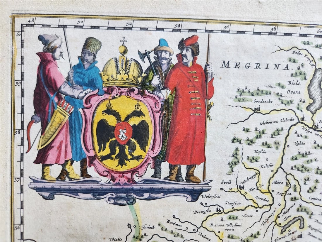 1640 RUSSIA MOSCOVIA MAP by WILLEM BLAEU antique AUTHENTIC hand colored - 4