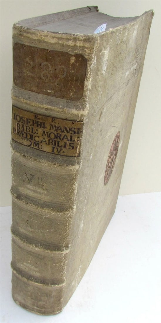 1703 BLIND-STAMPED PIGSKIN BOUND ANTIQUE FOLIO by Josephi Mansi Vol.4: Title: 1703 BLIND-STAMPED PIGSKIN BOUND ANTIQUE FOLIO by Josephi Mansi Vol.4 Description: Josephi Mansi… Locupletissima Bibliotheca Moralis Praedicabilis…. Venice: Balleonium, 1703. Folio 
