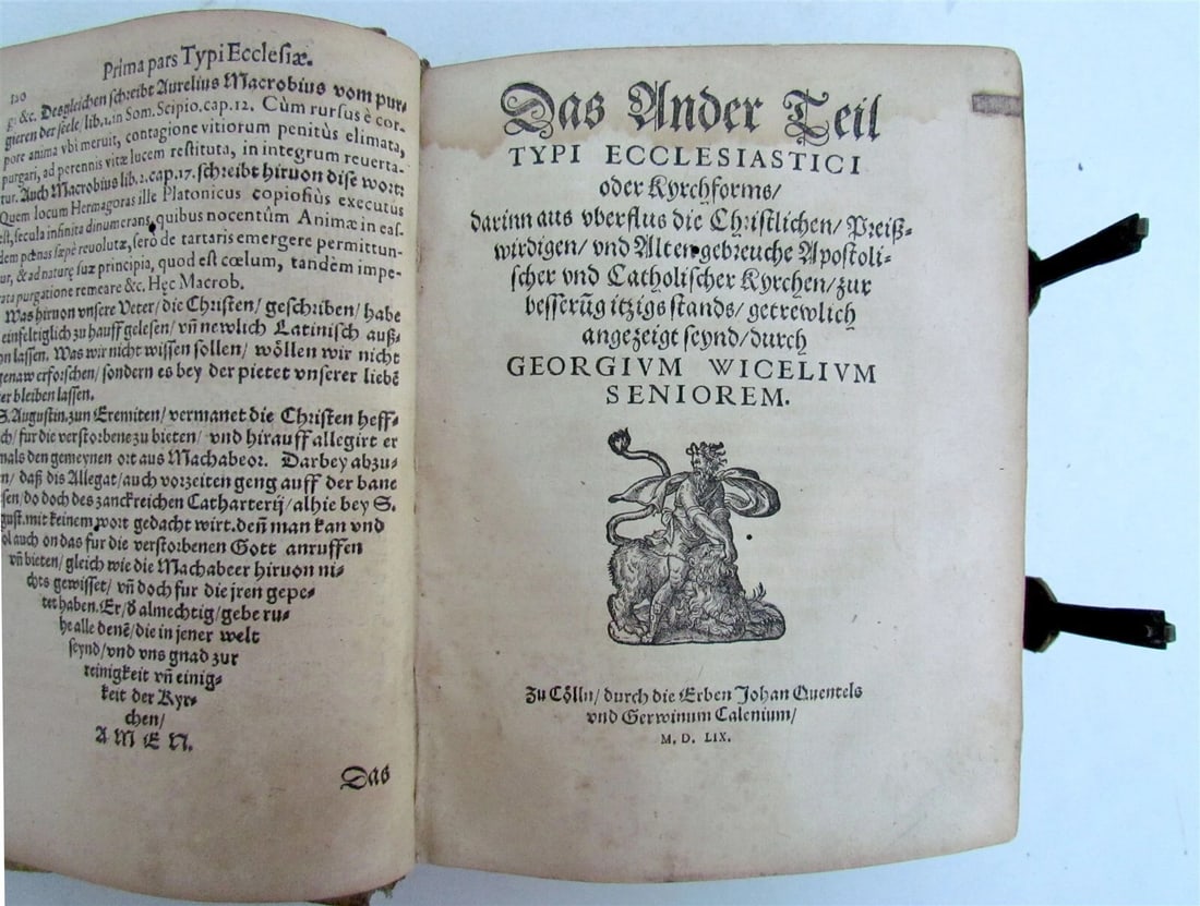 1559 TYPUS ECCLESIAE CATHOLICAE G. Witzel BLIND TOOLED PIGSKIN w/ CLASPS antique - 10
