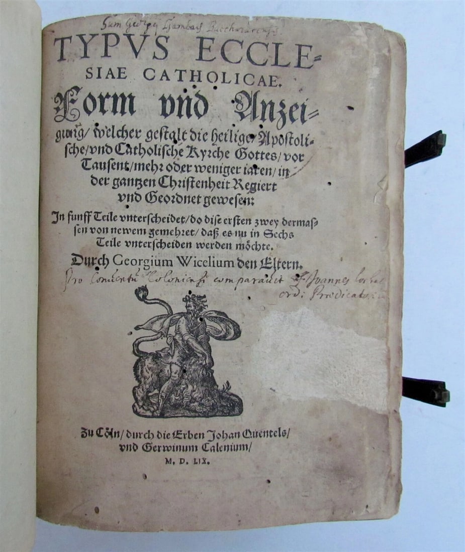 1559 TYPUS ECCLESIAE CATHOLICAE G. Witzel BLIND TOOLED PIGSKIN w/ CLASPS antique - 6
