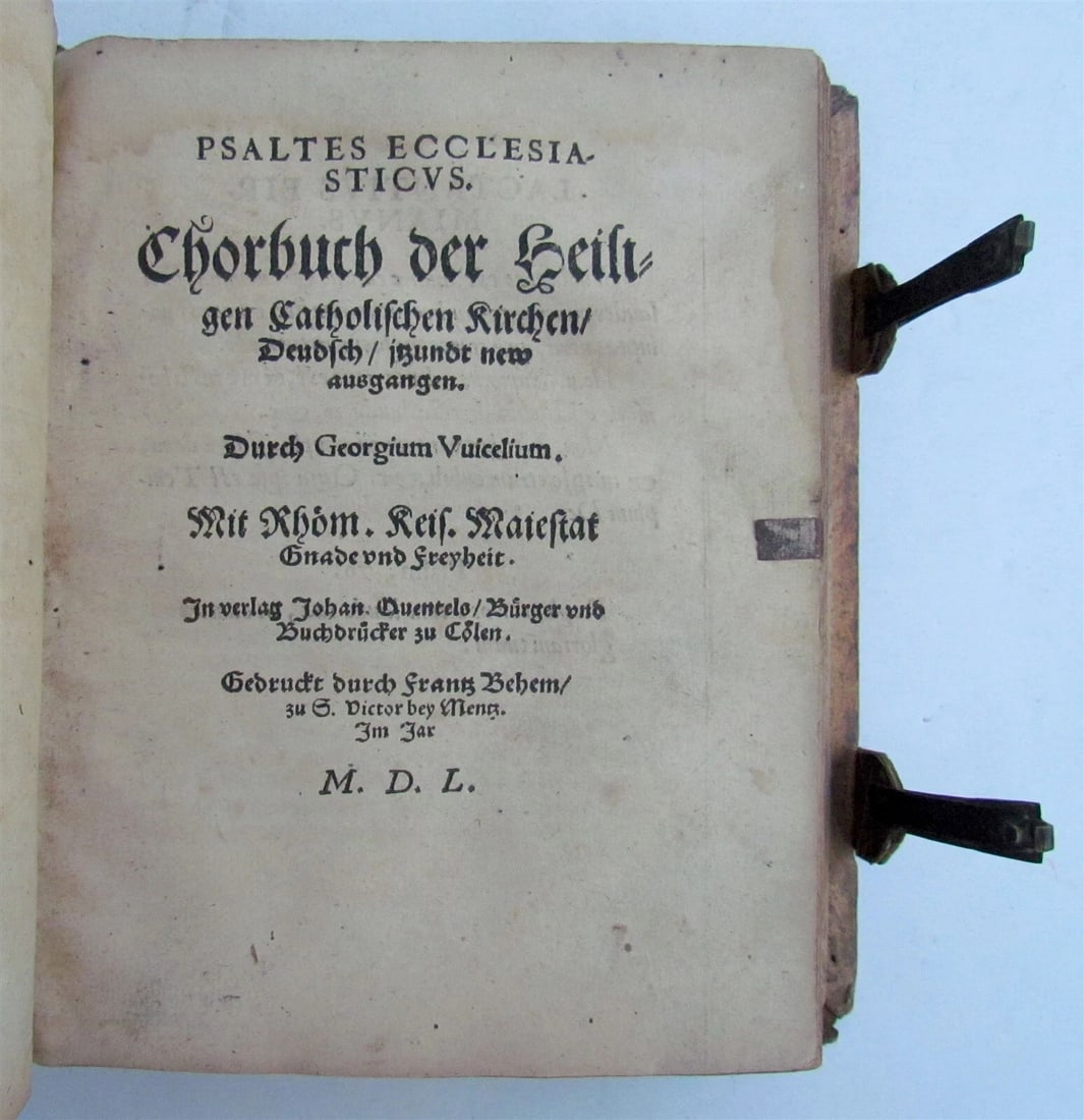1559 TYPUS ECCLESIAE CATHOLICAE G. Witzel BLIND TOOLED PIGSKIN w/ CLASPS antique - 8