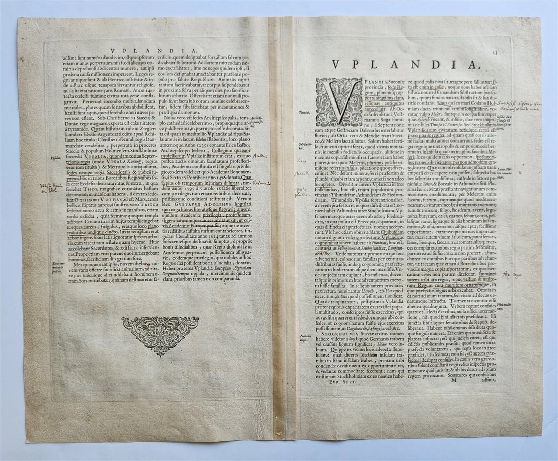 1640 SWEDEN UPPSALA STOCKHOLM MAP by WILLEM BLAEU antique AUTHENTIC hand colored - 5