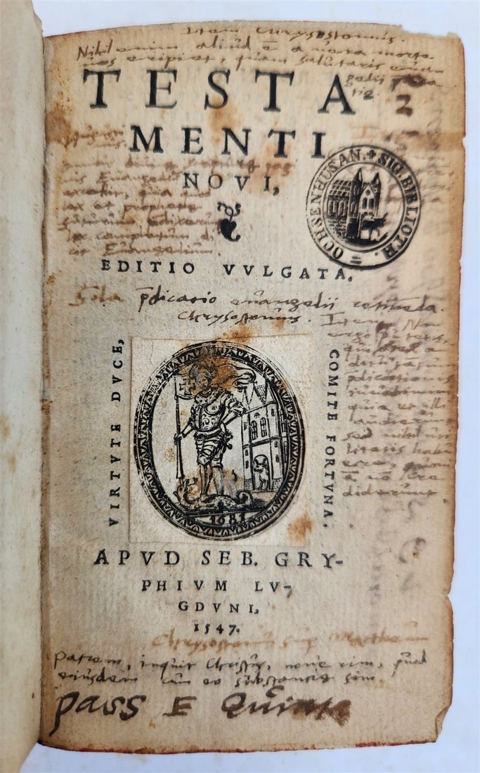 1557 BIBLE in LATIN FULLY ILLUSTRATED antique RARE pocket size NEW TESTAMENT: Title: 1557 BIBLE in LATIN FULLY ILLUSTRATED antique RARE pocket size NEW TESTAMENT Description: TESTAMENTUM NOVI editio vulgata Apud Seb[astien] Gryphium: Lugduni; 1547 Fully illustrated Small size: 