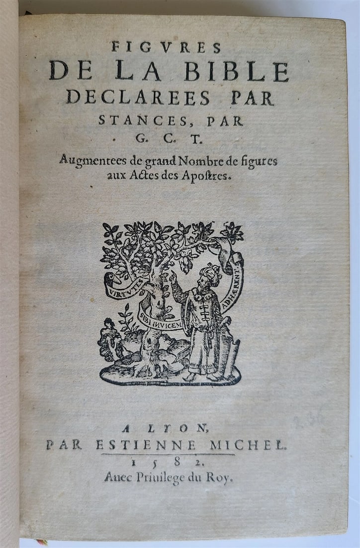 1582 FIGURES DE LA BIBLE antique ILLUSTRATED w/ 430 WOODCUTS scarce 16th CENTURY (1 of 15)
