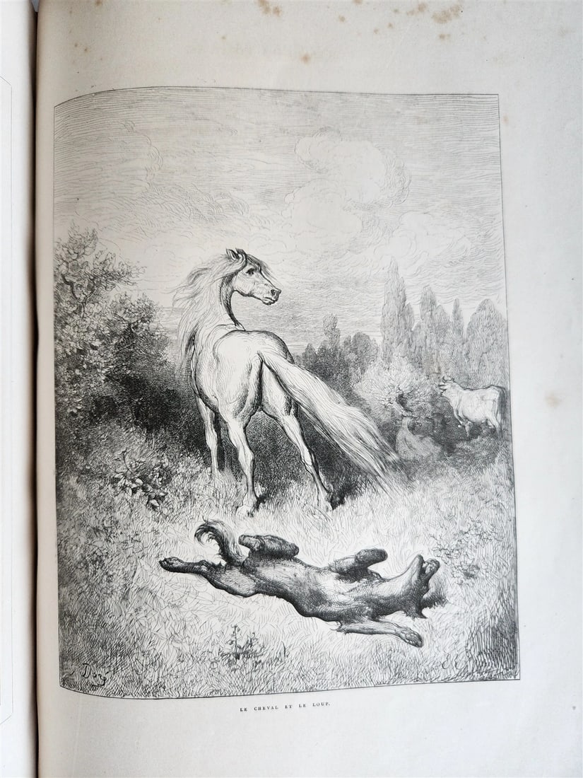1868 FABLES by J. de LA FONTAINE illustrated by GUSTAVE DORE antique FOLIO - 17