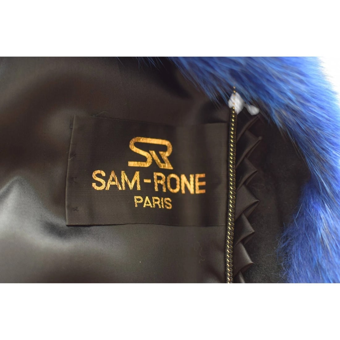 Sam Rone Paris Electric Blue Fur Collarless Jacket Coat size M - 4