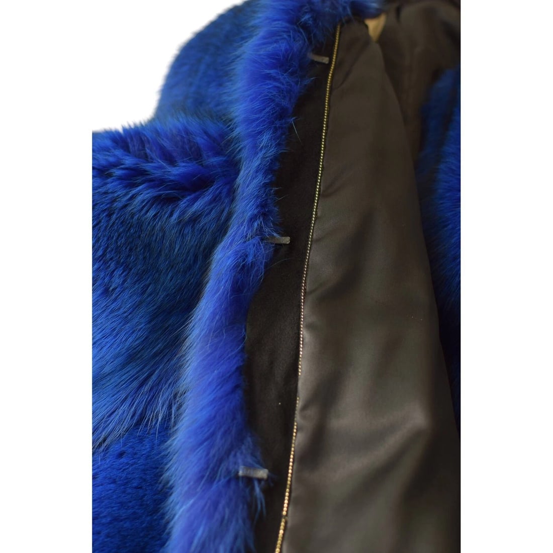 Sam Rone Paris Electric Blue Fur Collarless Jacket Coat size M - 6