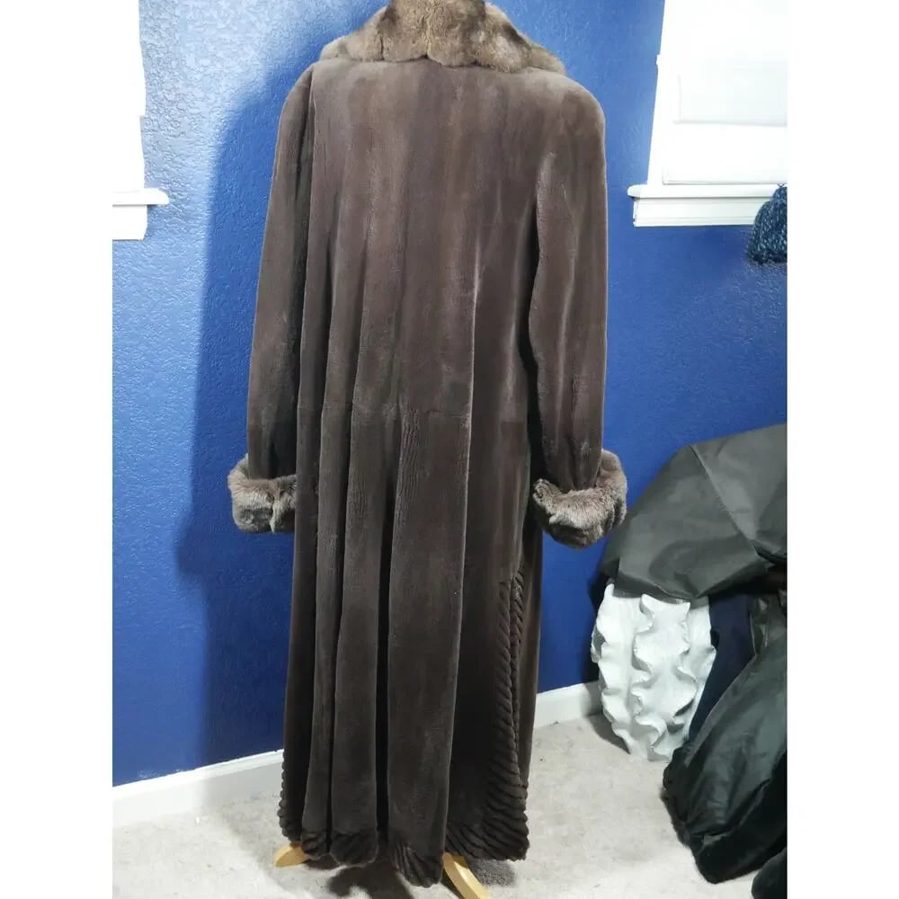 Stunning Sheared Female Mink & Chinchilla 52" Full Length Fur Coat Jacket - 5