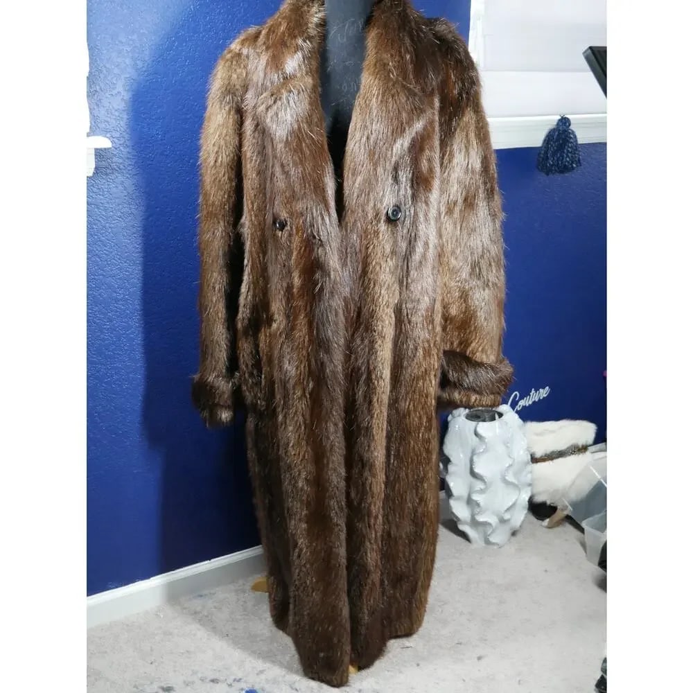 Amazing Men's Full Length Long Hair Beaver Fur Coat 50 (1 of 5)
