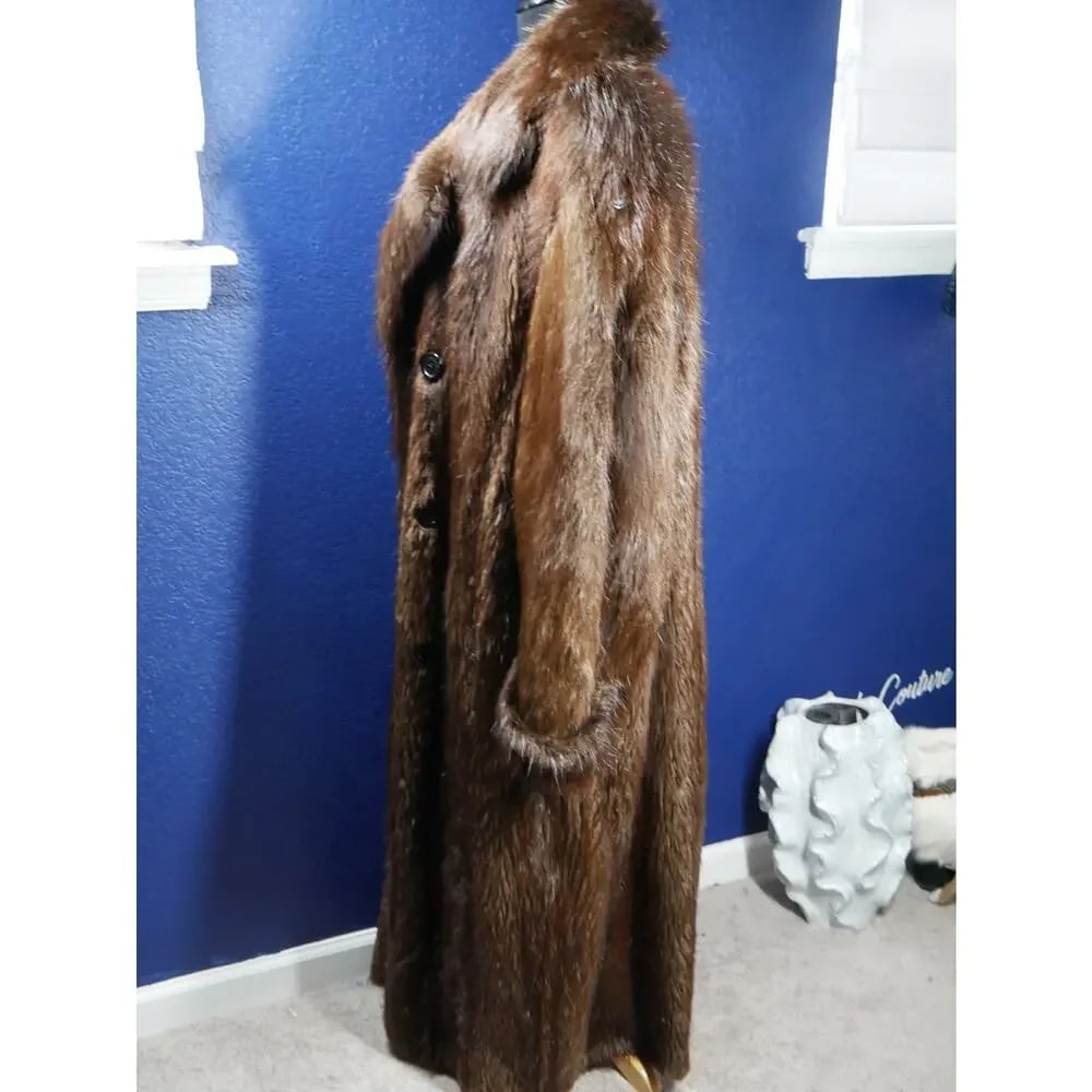 Amazing Men's Full Length Long Hair Beaver Fur Coat 50 - 2
