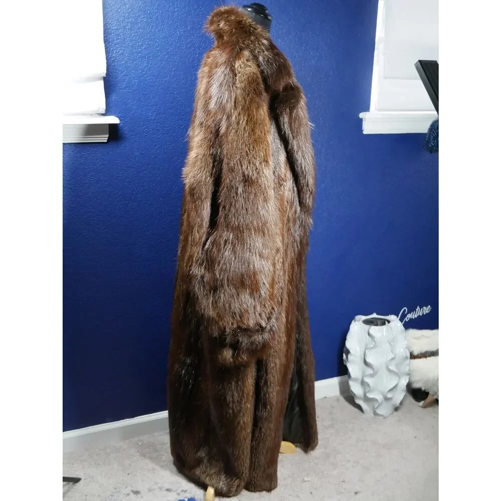 Amazing Men's Full Length Long Hair Beaver Fur Coat 50 - 4